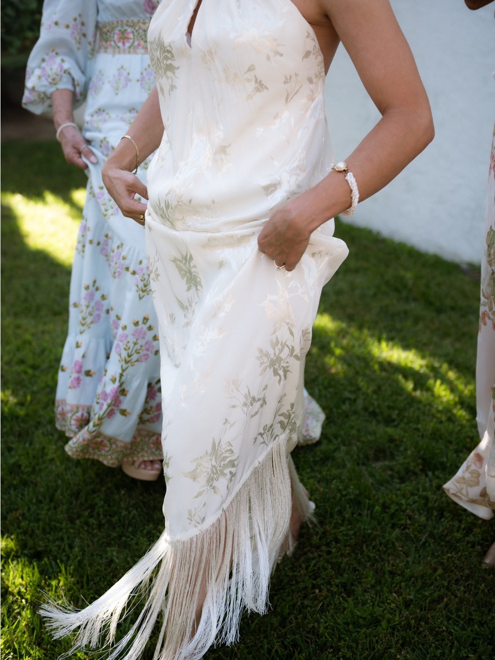 HEMANT & NANDITA Ivory Floral Fringe Maxi Dress